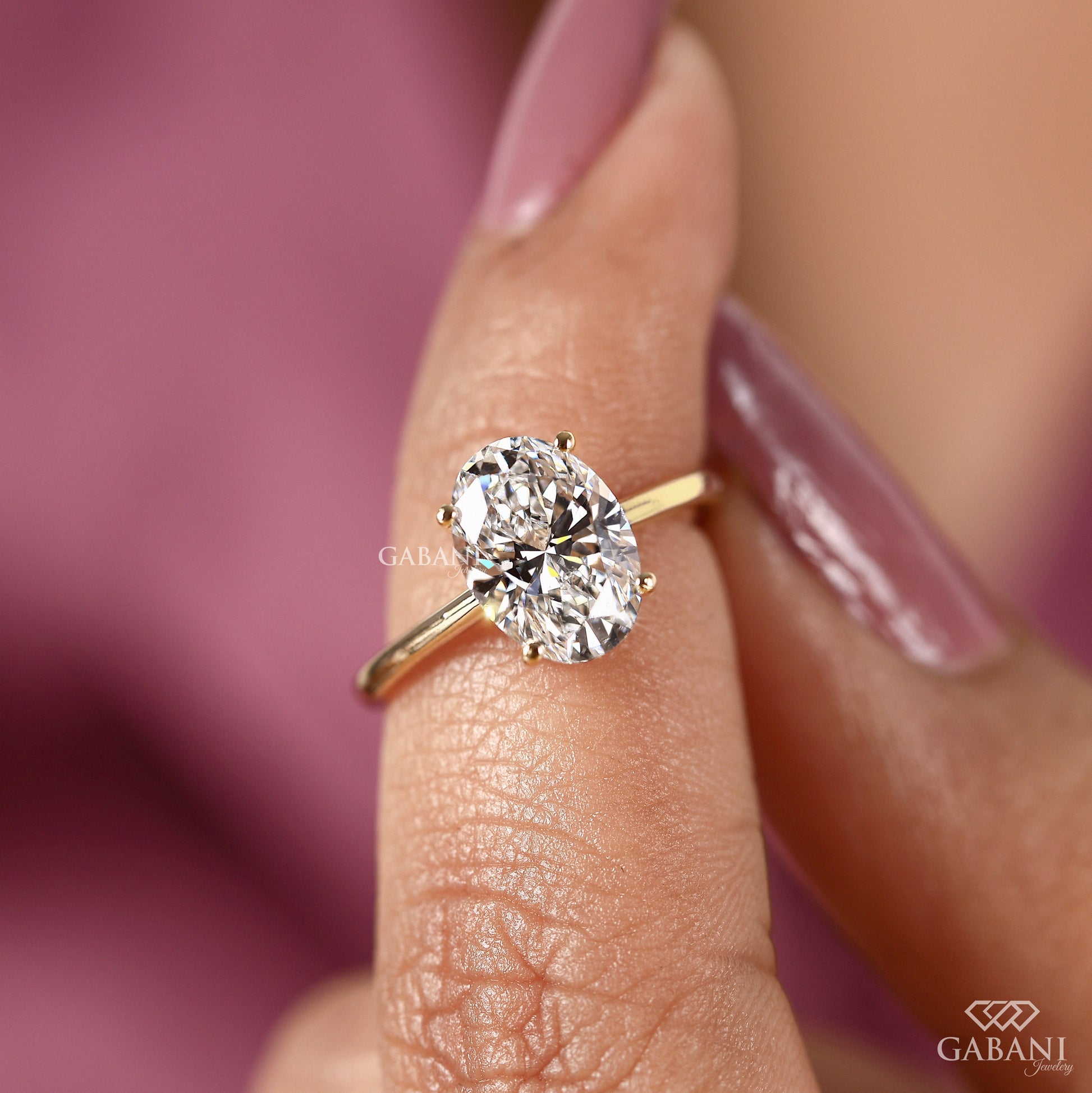 oval lab grown diamond engagement ring in 14k yellow gold with comfort fit band