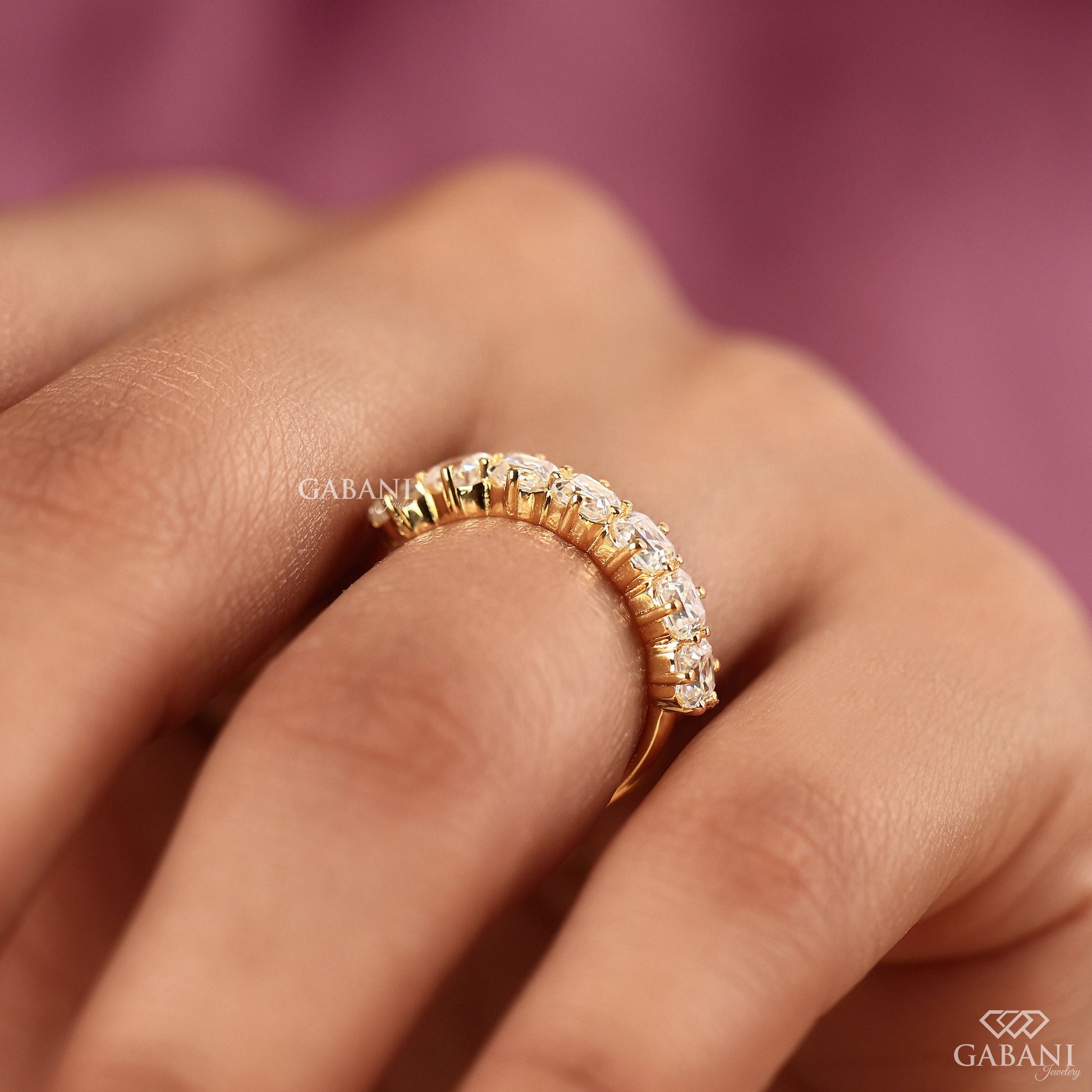 Yellow gold seven stone diamond band for women