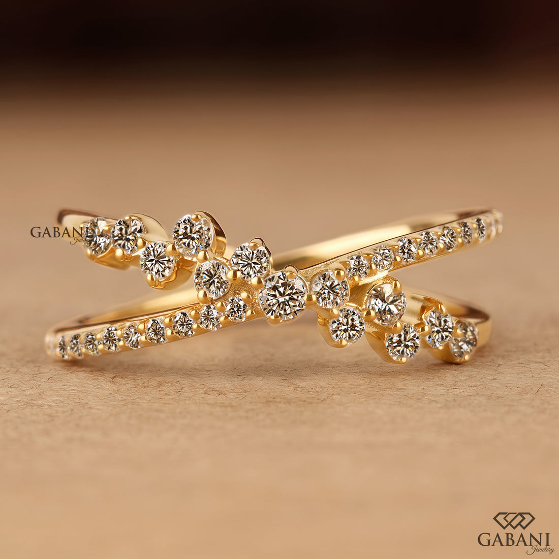 Criss Cross Lab Grown Diamond Band, X Cluster Ring