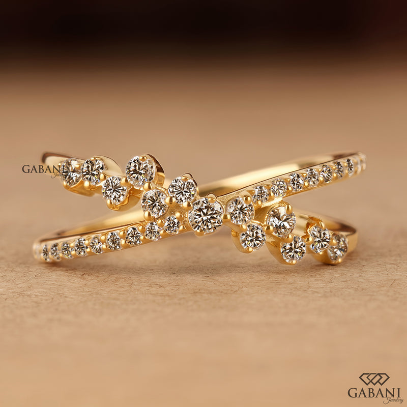 Criss Cross Lab Grown Diamond Band, X Cluster Ring