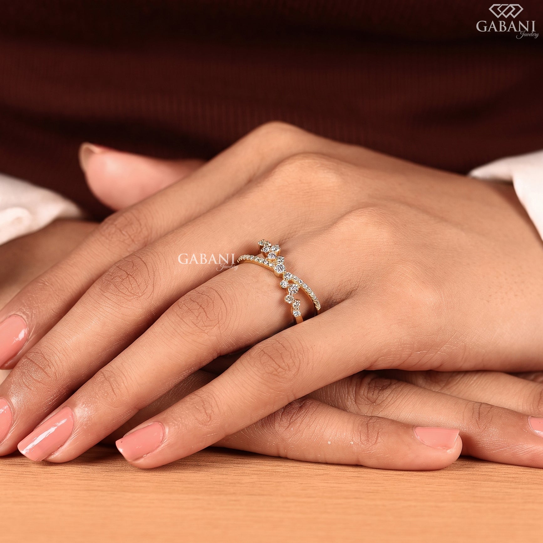 Criss Cross Lab Grown Diamond Band, X Cluster Ring