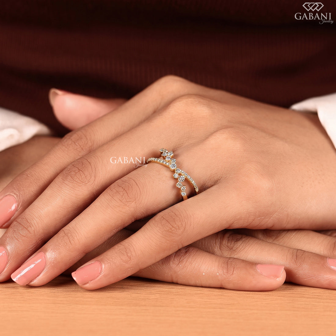 Criss Cross Lab Grown Diamond Band, X Cluster Ring