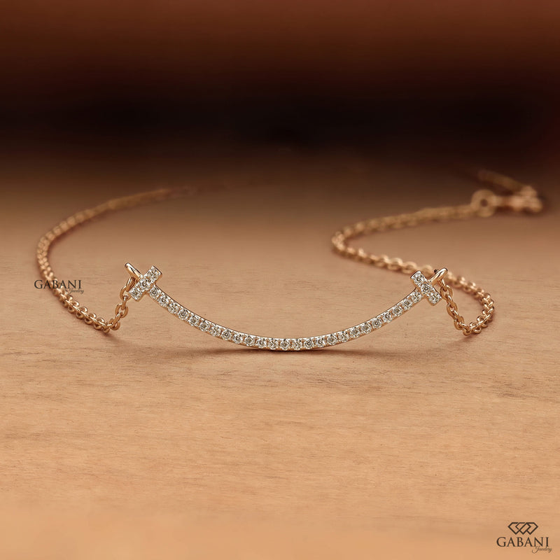Curved Bar Lab Grown Diamond Necklace in 18K Yellow Gold, Pavé Diamond Pendant Necklace