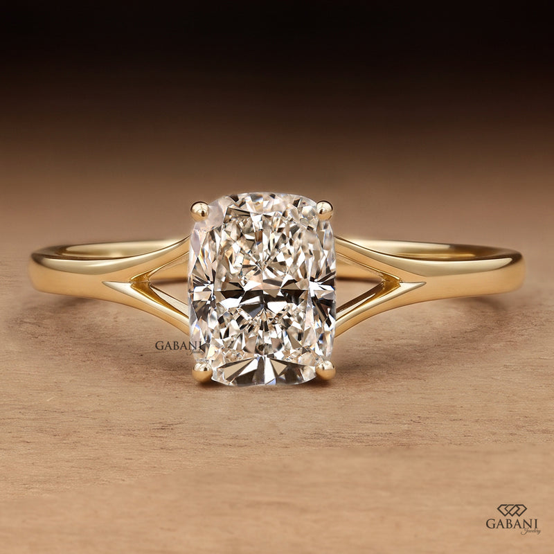 Cushion Cut Diamond Solitaire Engagement Ring With Unique Split Shank Design
