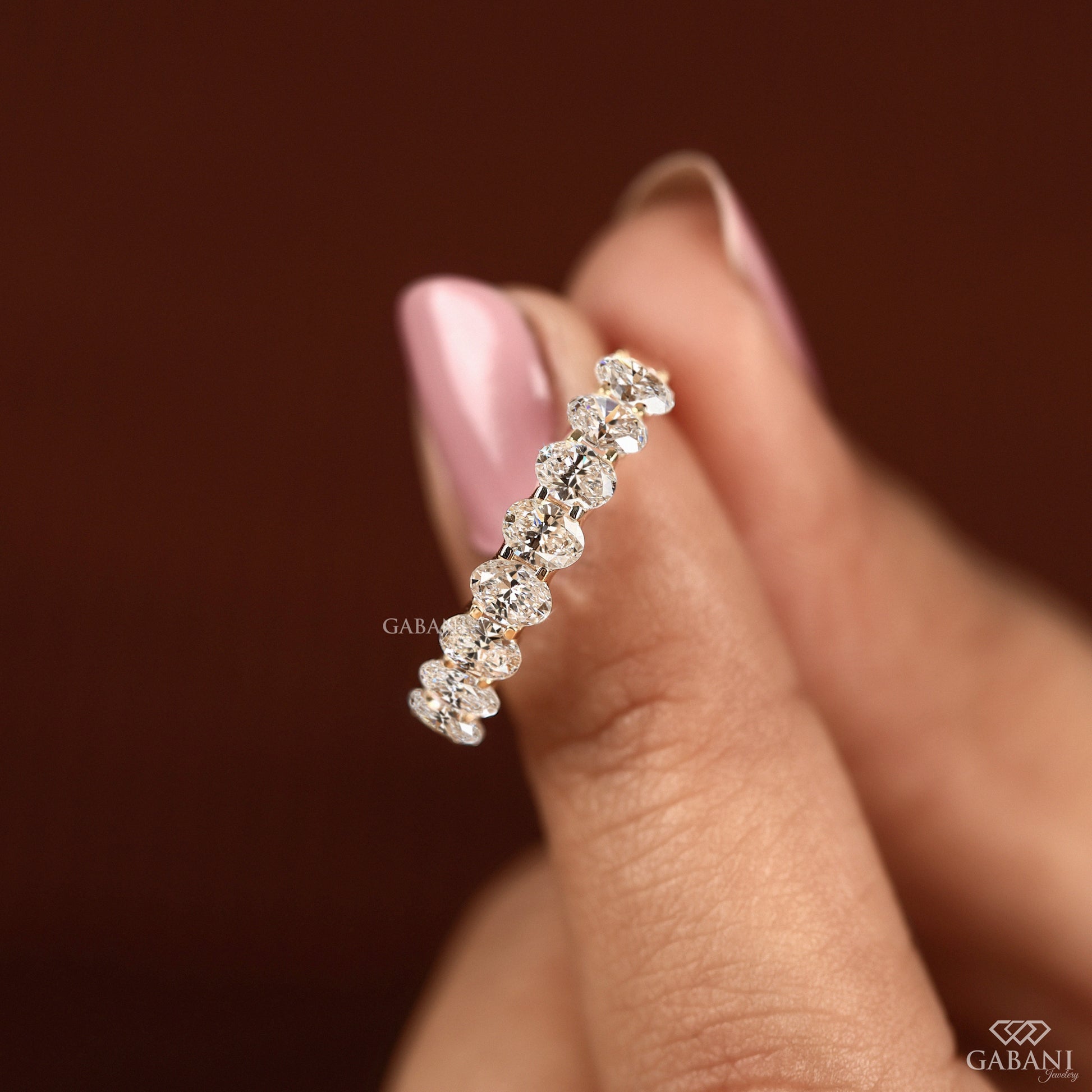 oval lab diamond band in half eternity stacking style