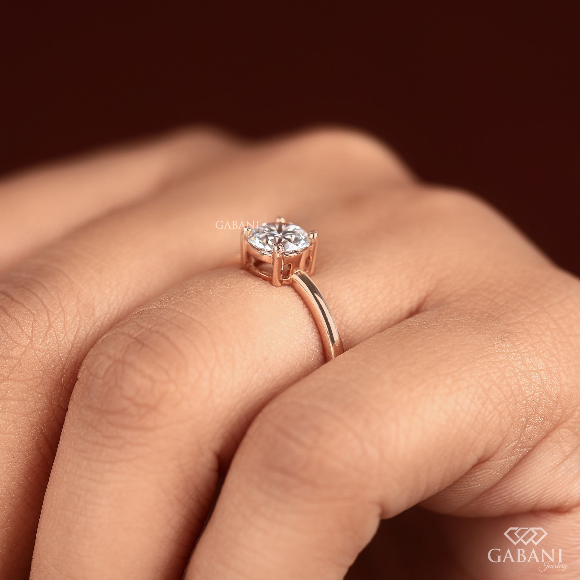 round lab grown diamond ring designed by gabani jewelry in simple solitaire style