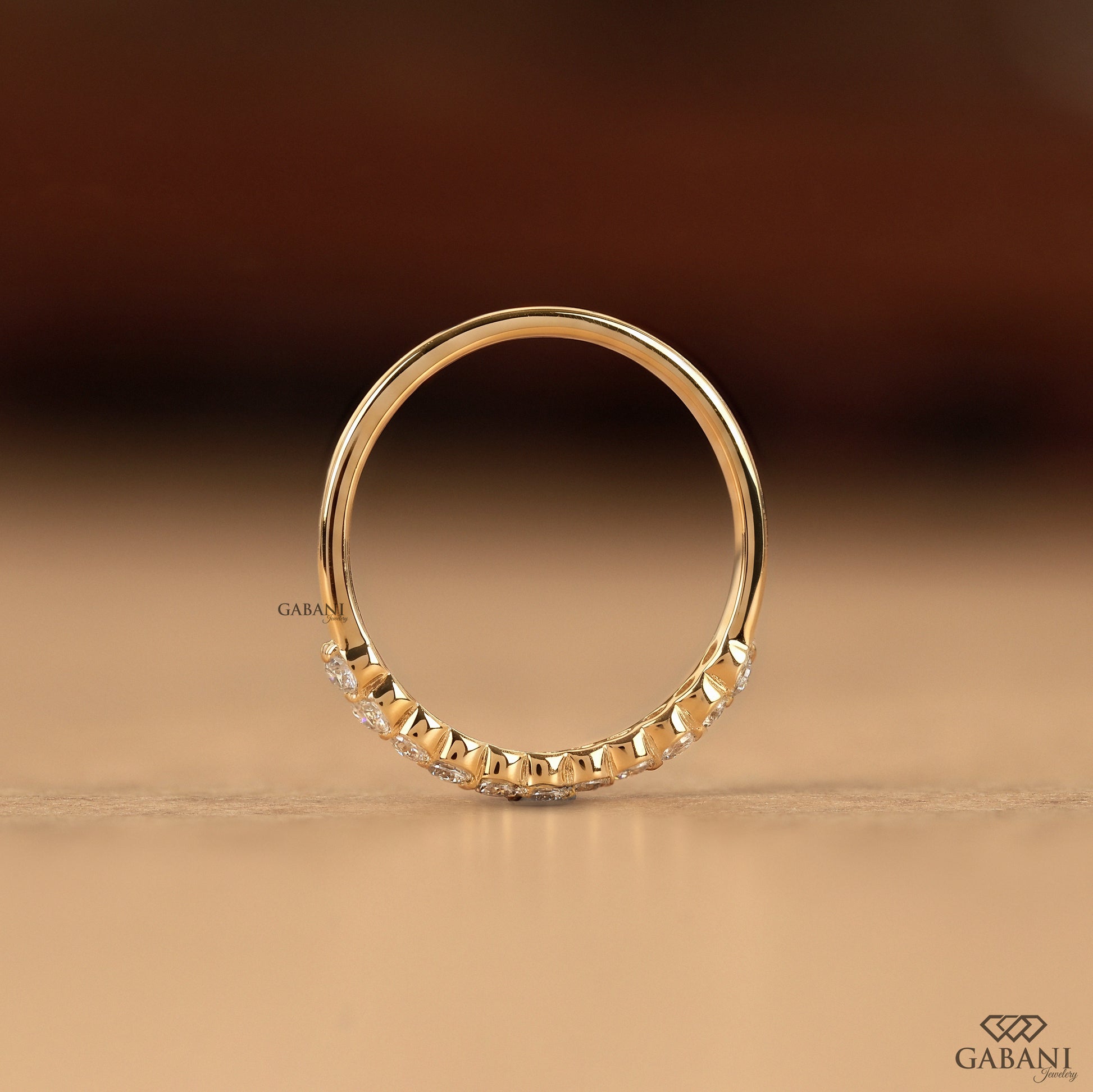 Minimal round diamond band with slim wedding ring profile