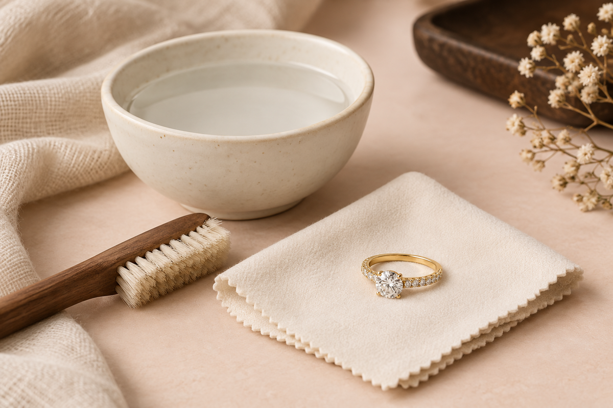 Diamond jewelry with gentle cleaning tools