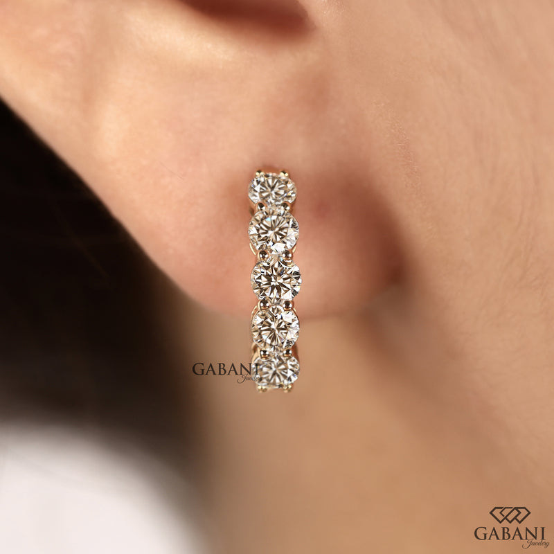 Round Diamond Hoop Earrings For Women