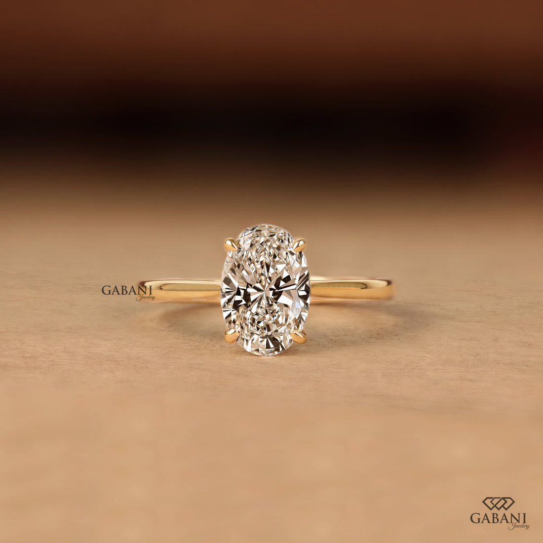 Oval Cut Diamond Solitaire Engagement Ring in Yellow Gold, Four Prong Setting