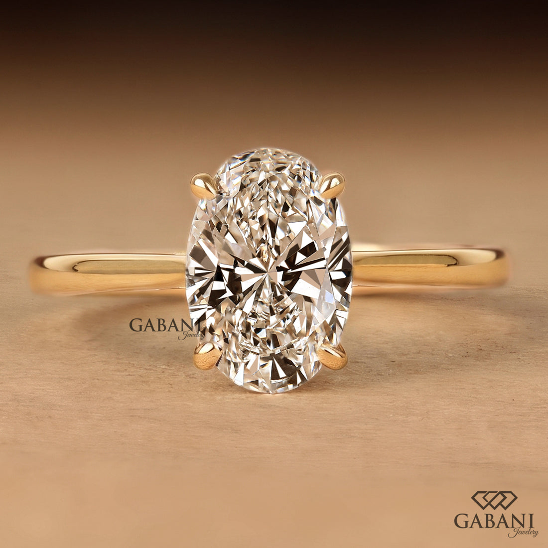 Oval Cut Diamond Solitaire Engagement Ring in Yellow Gold, Four Prong Setting