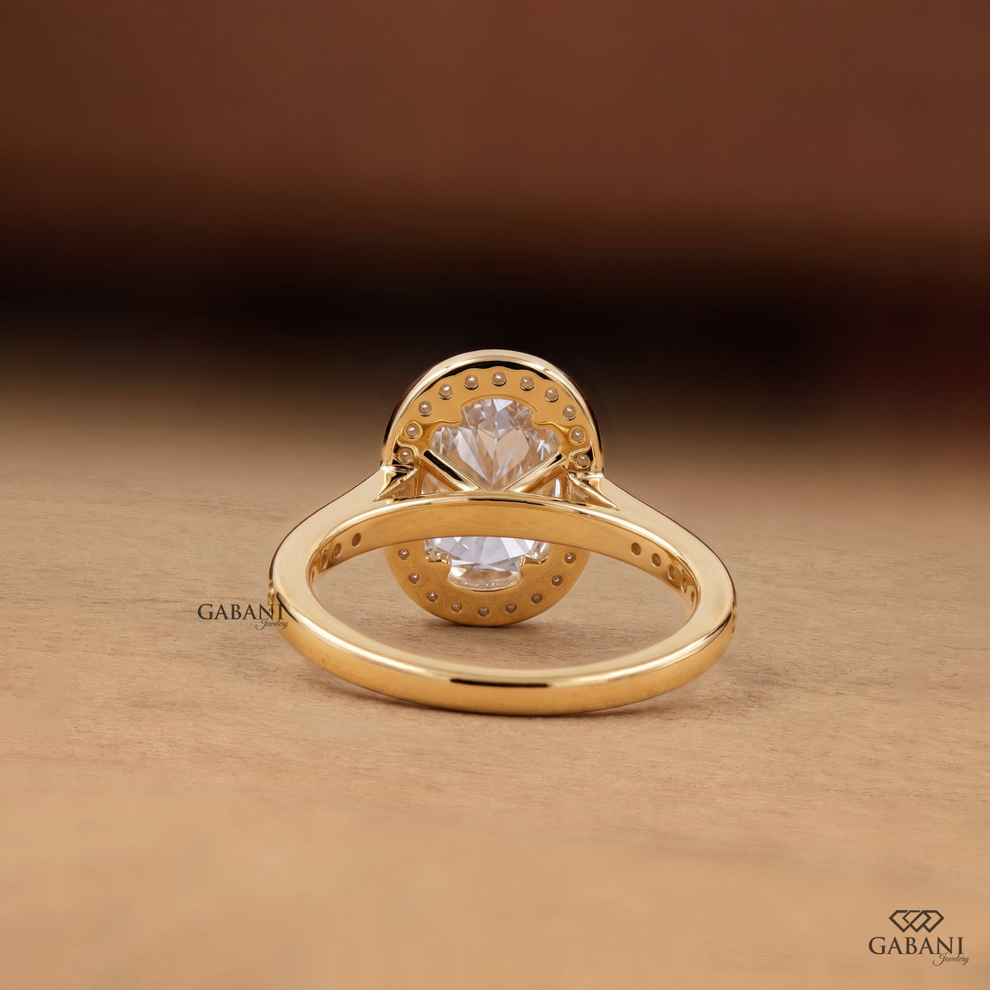 Cushion Cut Lab Grown Diamond Halo Engagement Ring, 14K Yellow Gold Bridal Ring