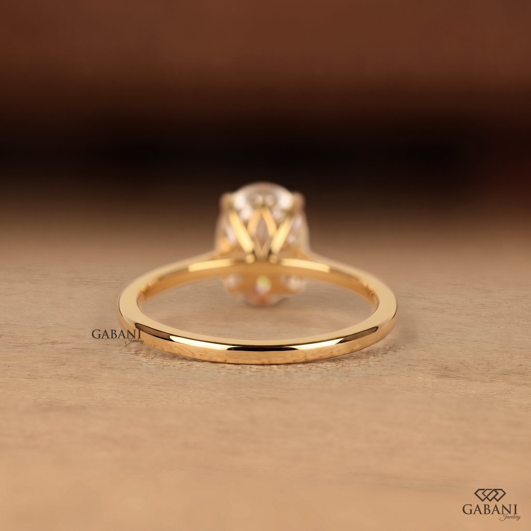 Oval Cut Diamond Solitaire Engagement Ring in Yellow Gold, Four Prong Setting