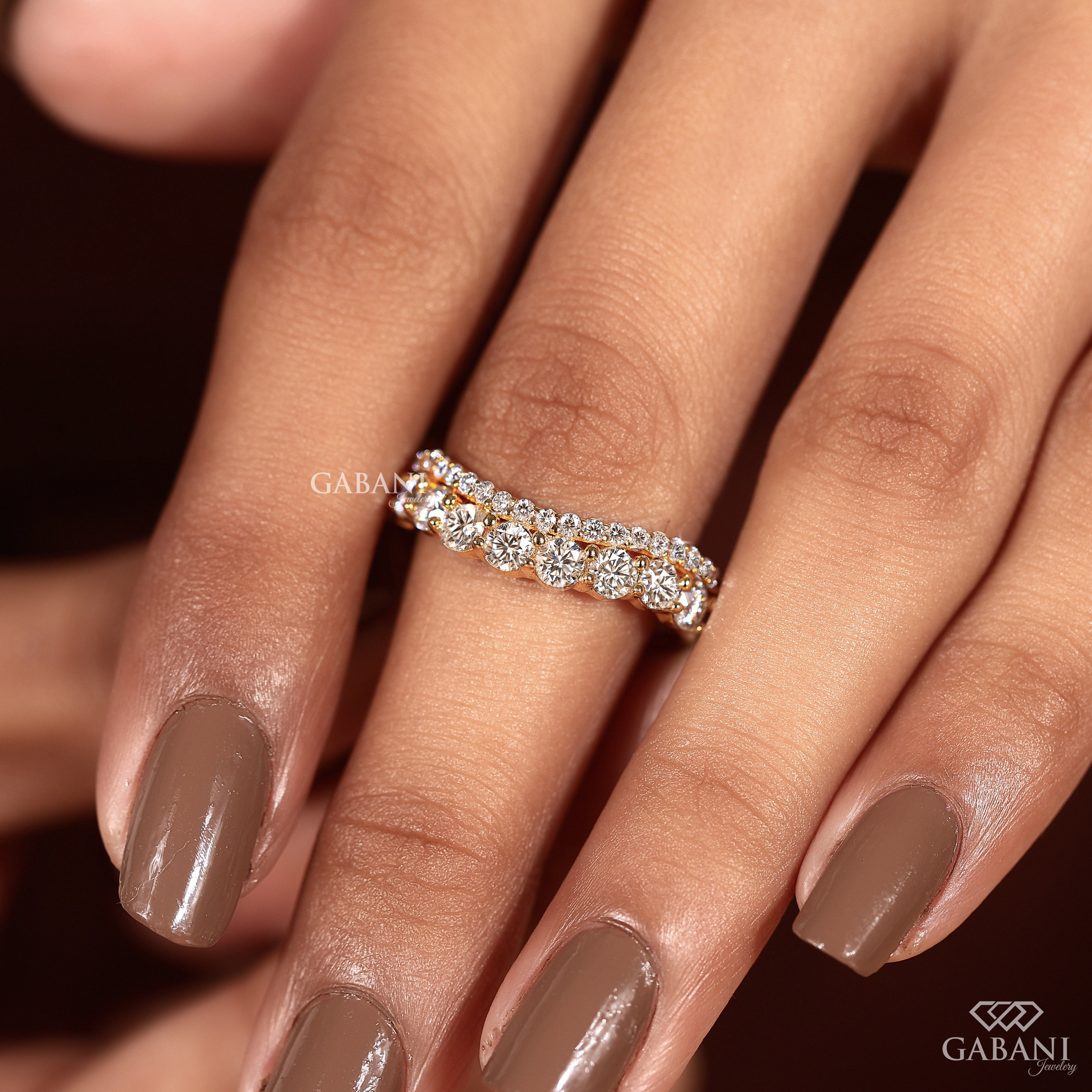 Curved lab grown diamond half eternity wedding band