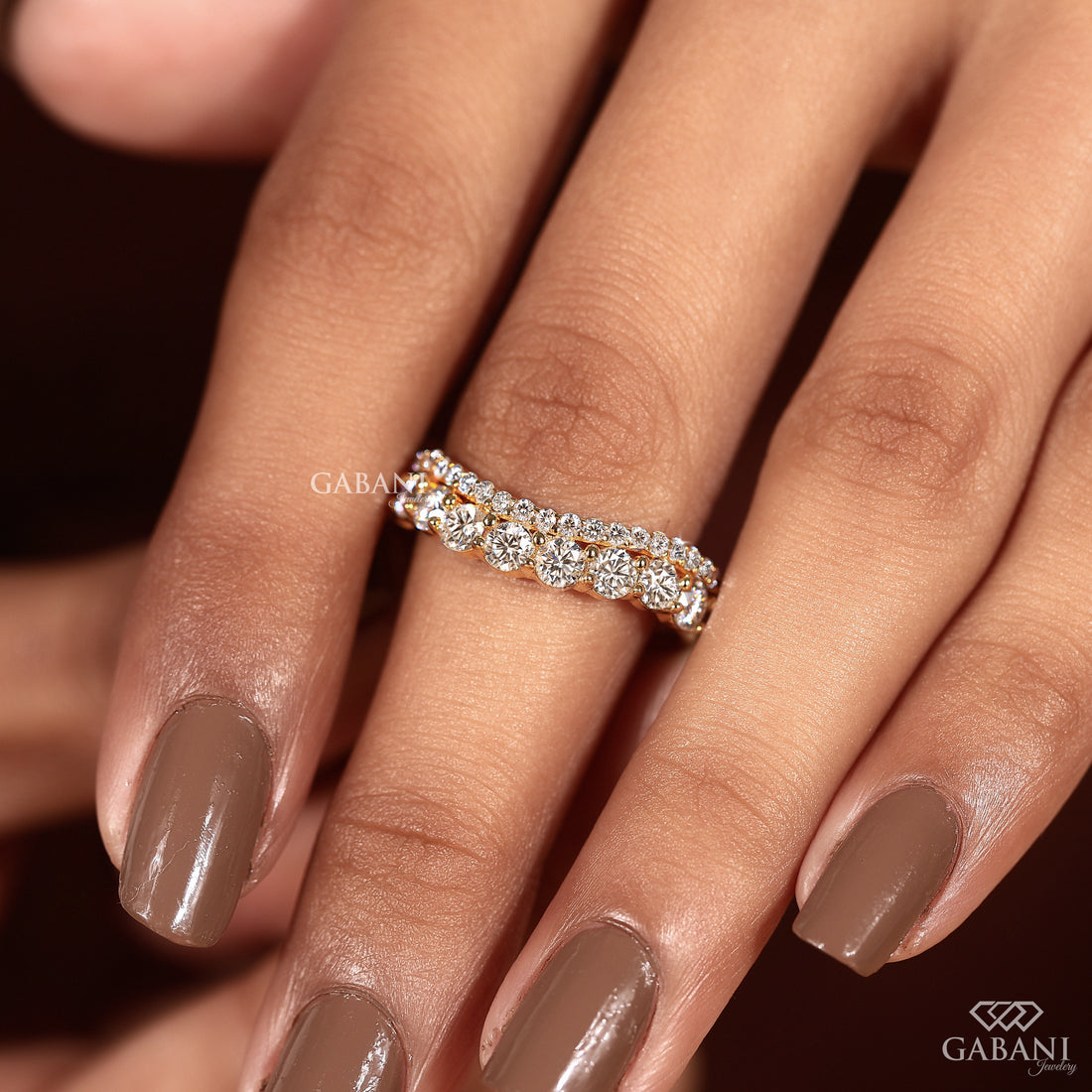 Curved lab grown diamond half eternity wedding band