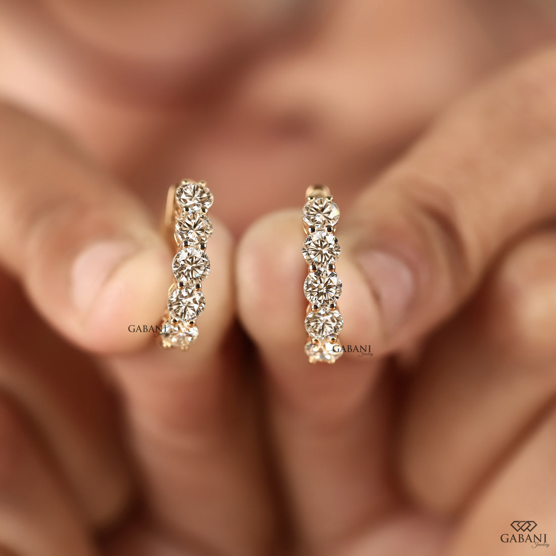 Everyday yellow gold hoop earrings with round lab grown diamonds