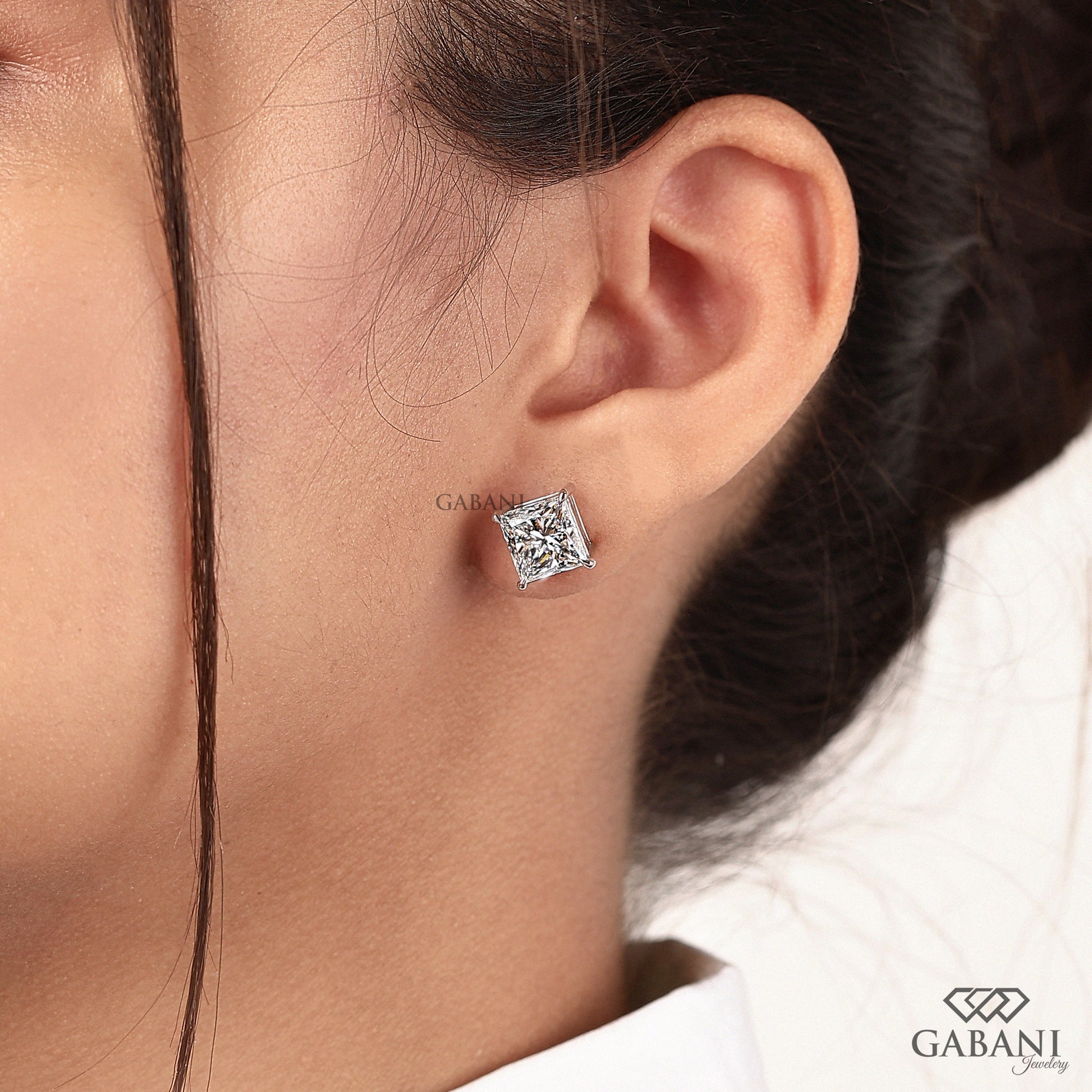 EFG color princess cut lab created diamond stud earrings
