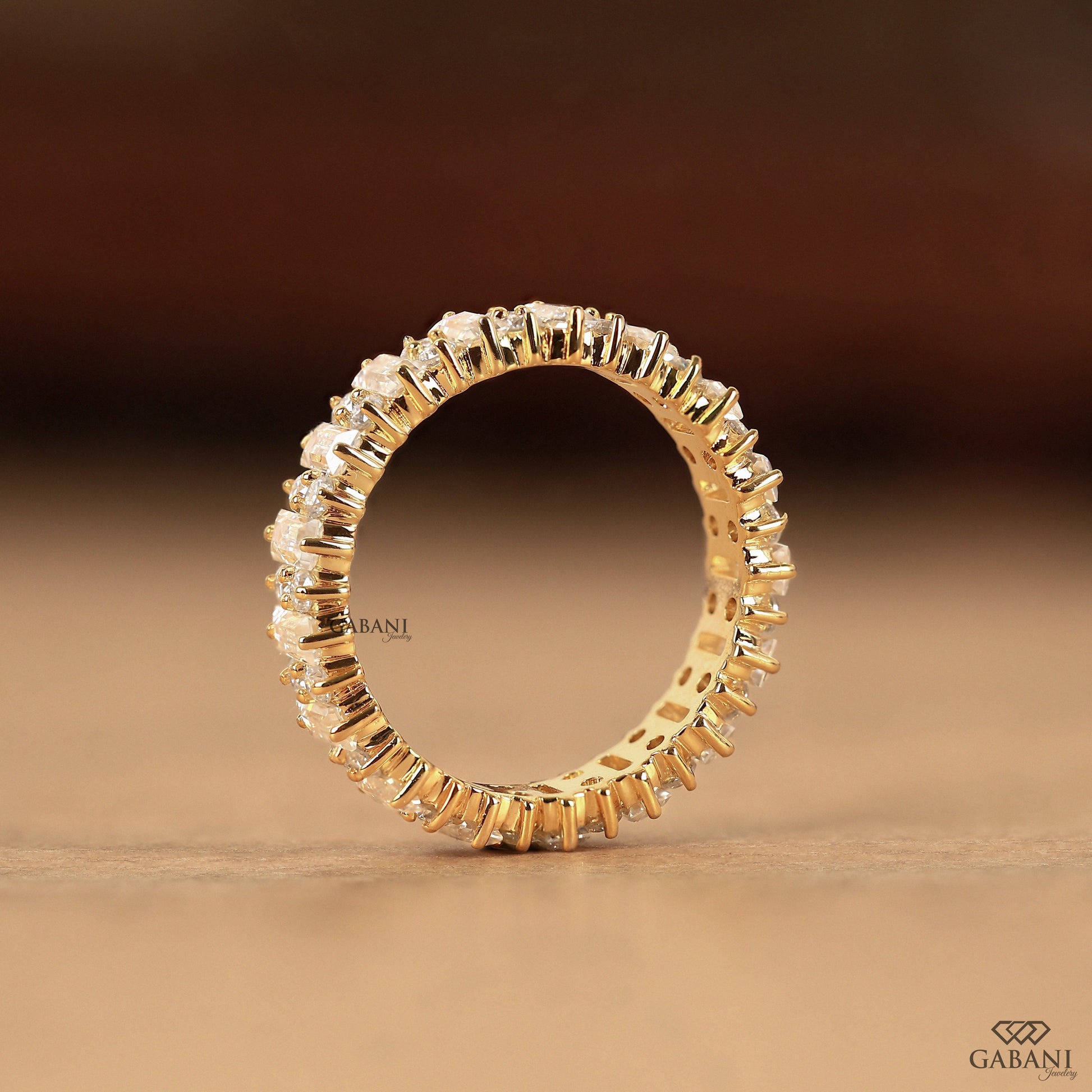 Round and baguette lab grown diamond wedding band with eternity setting