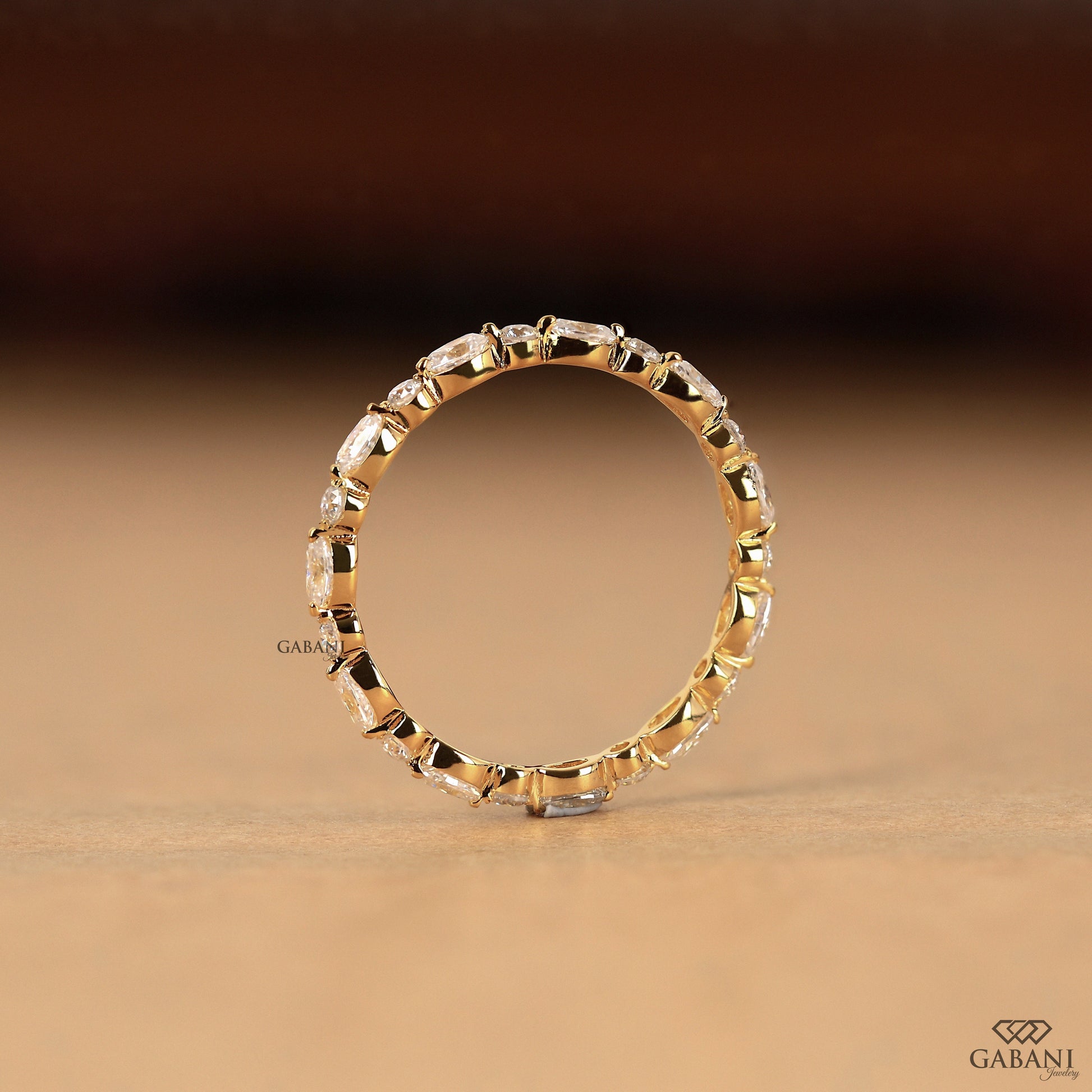 yellow gold oval round diamond eternity band for women