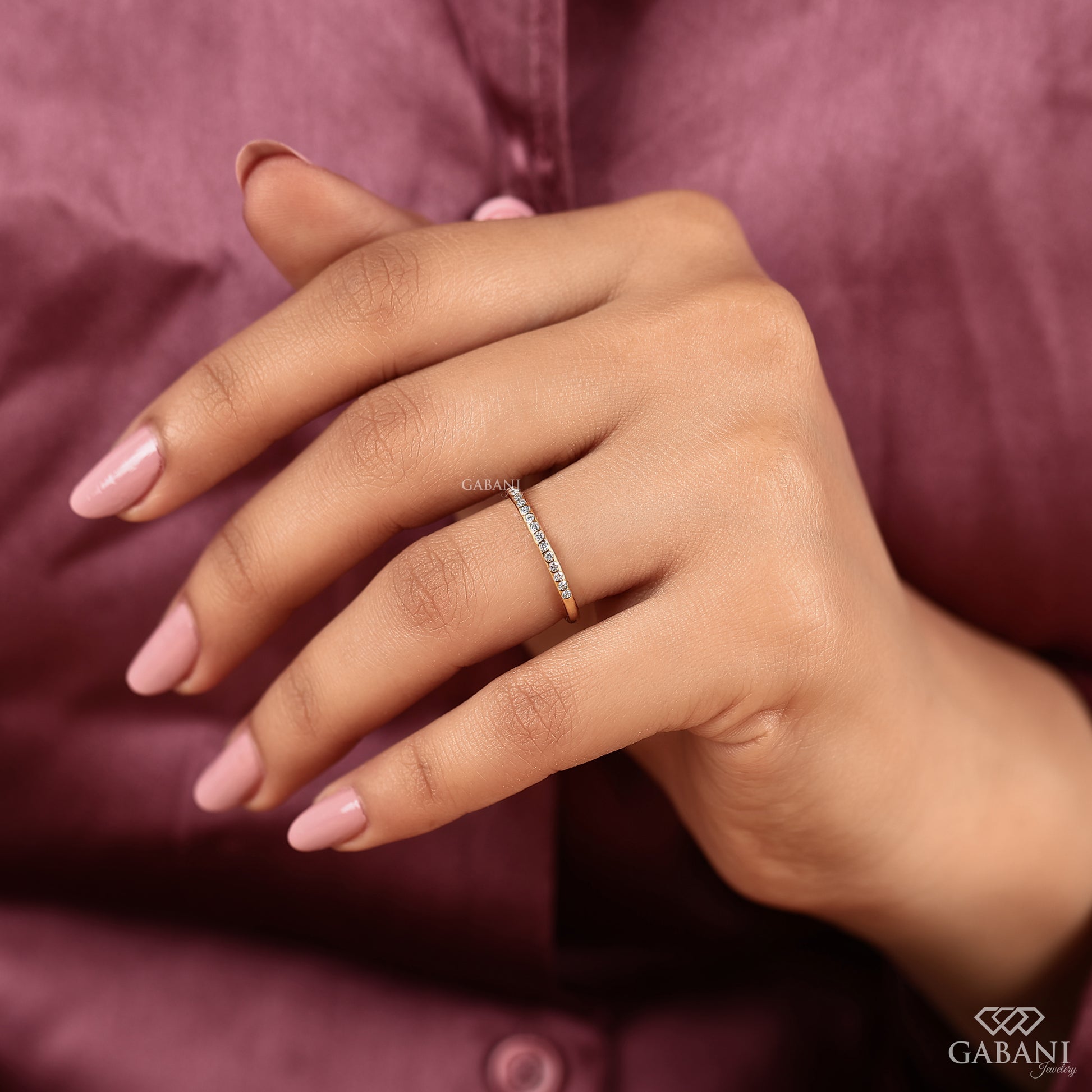 low profile lab grown diamond band in 14k gold with clean minimal design
