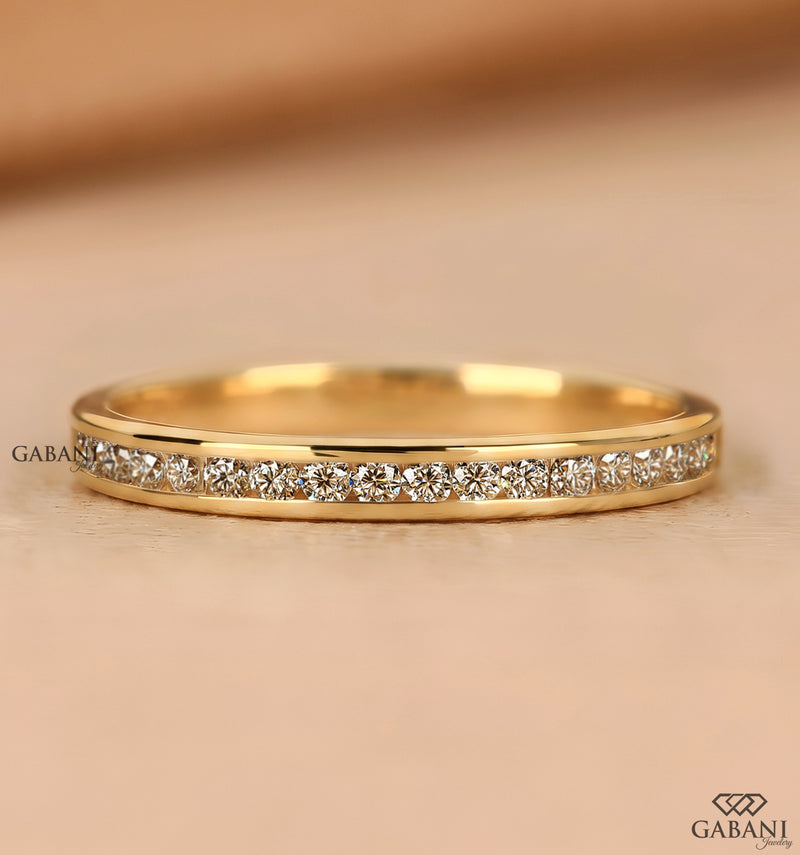 Channel set Natural Diamond Wedding Band For Her