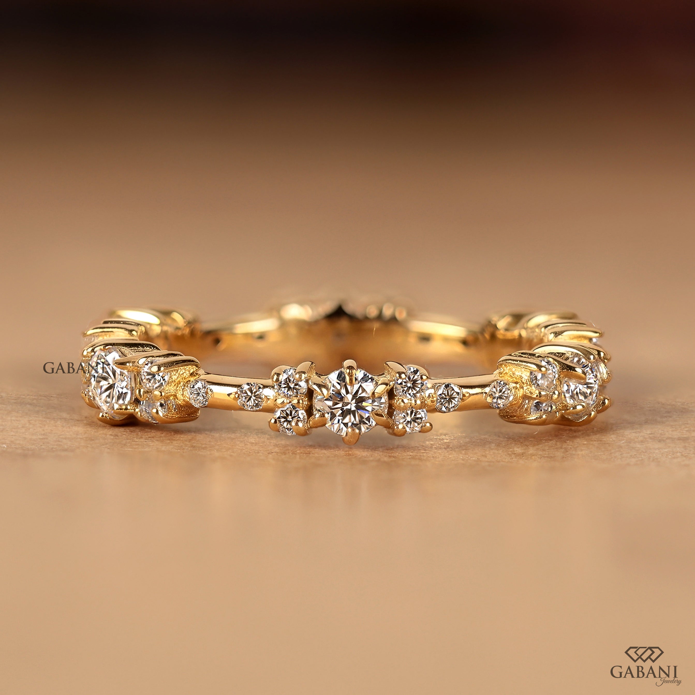 Vintage-inspired full eternity wedding band by Gabani Jewelry with lab grown diamonds, designed as a timeless matching band for everyday wear.