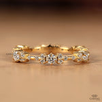 Round cut Lab Grown Diamond Wedding Band, Vintage Style Band