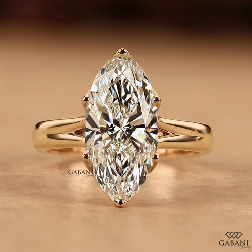 Marquise cut IGI certified lab grown diamond engagement ring with split shank and tulip basket setting