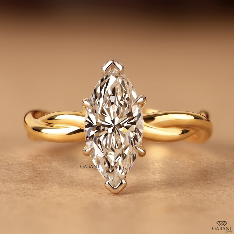 Marquise cut Diamond Solitaire Ring with Twisted Infinity Shank