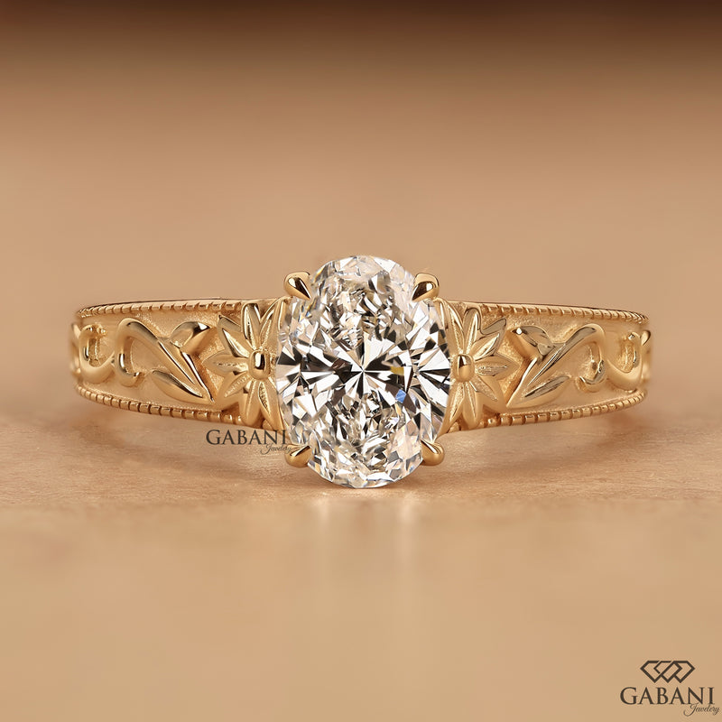 Oval cut Lab Diamond Nature Inspired Engagement Ring