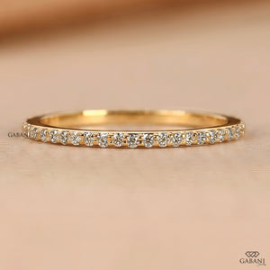 Dainty Pave set Real Diamond Wedding Band in Yellow Gold