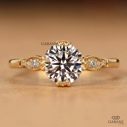Front view of Gabani Jewelry round brilliant cut lab grown diamond engagement ring