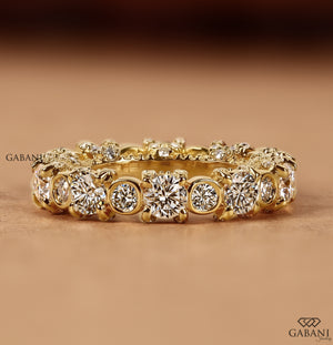Chunky Round Diamond Wedding Band - Alternative Bezel and Prong set