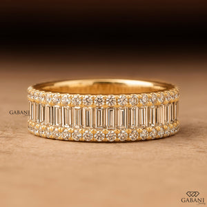 Baguette Round Diamond Band For Women, Half Eternity Wide Ring
