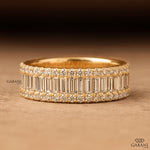 Baguette Round Diamond Band For Women, Half Eternity Wide Ring