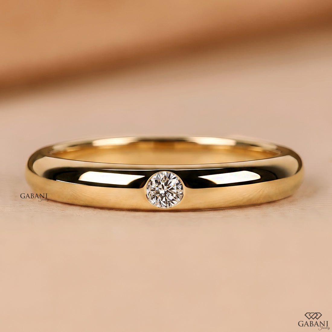 Natural diamond single stone flush set wedding band
