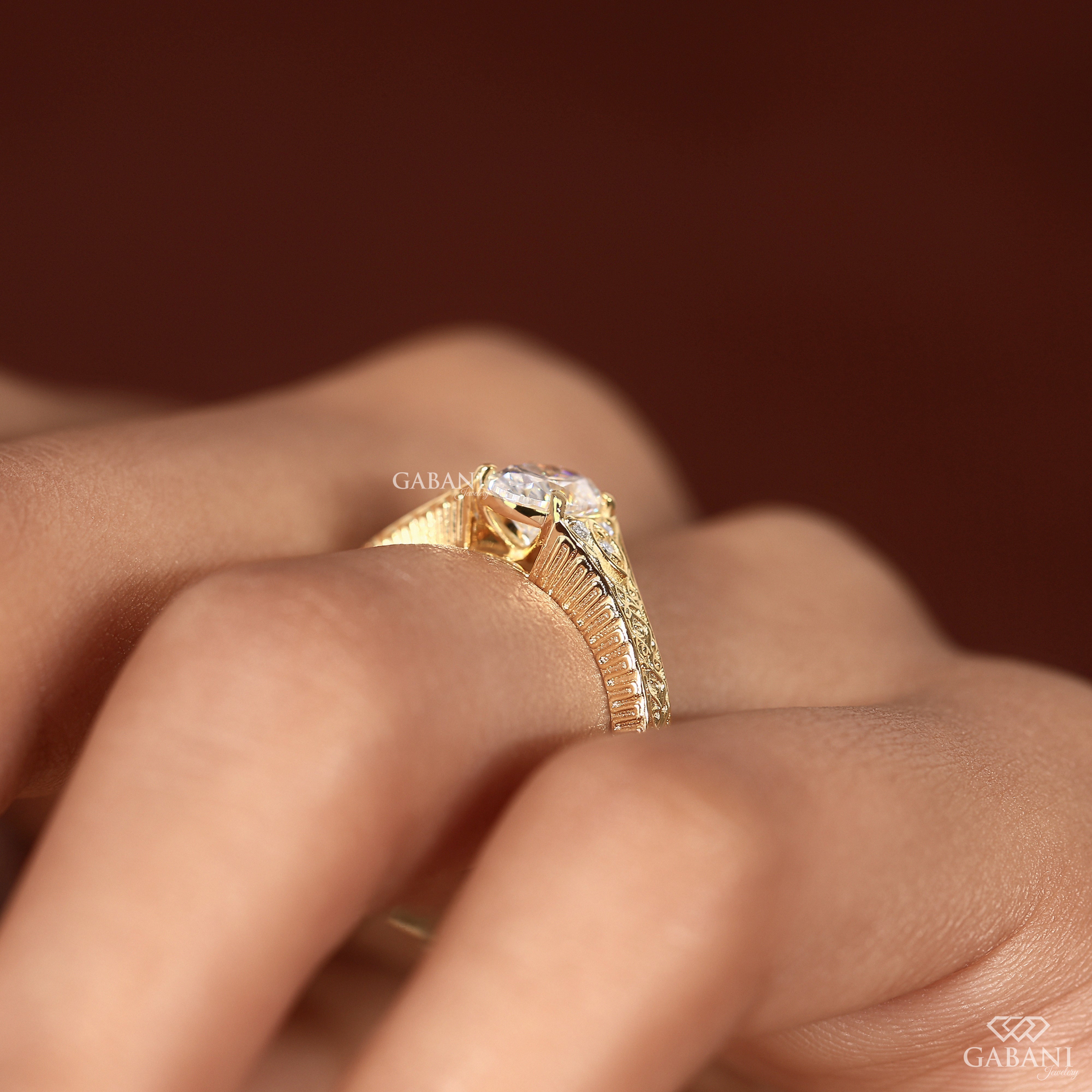 Oval cut lab grown diamond ring in gold