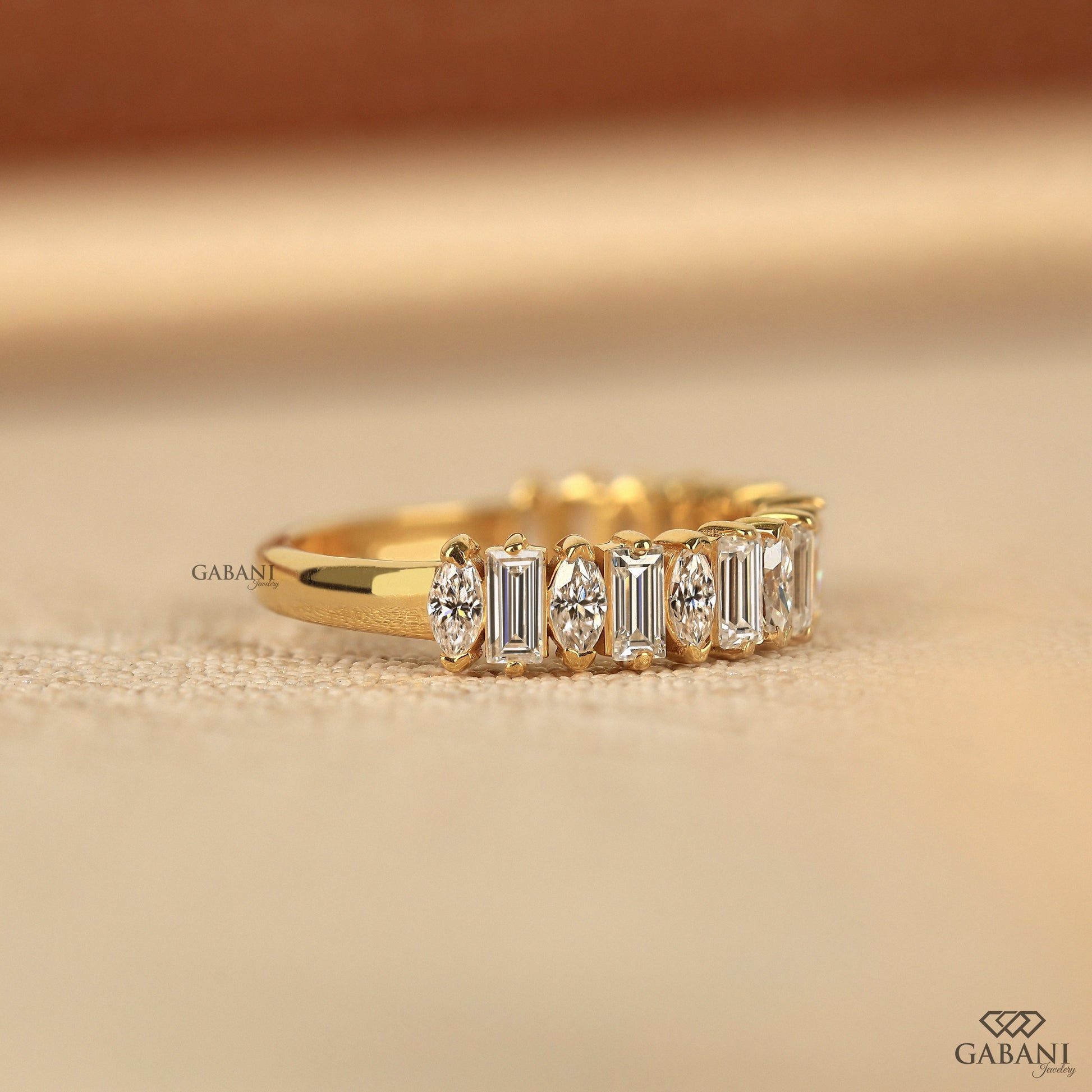 Alternative set baguette and marquise lab diamond band in gold