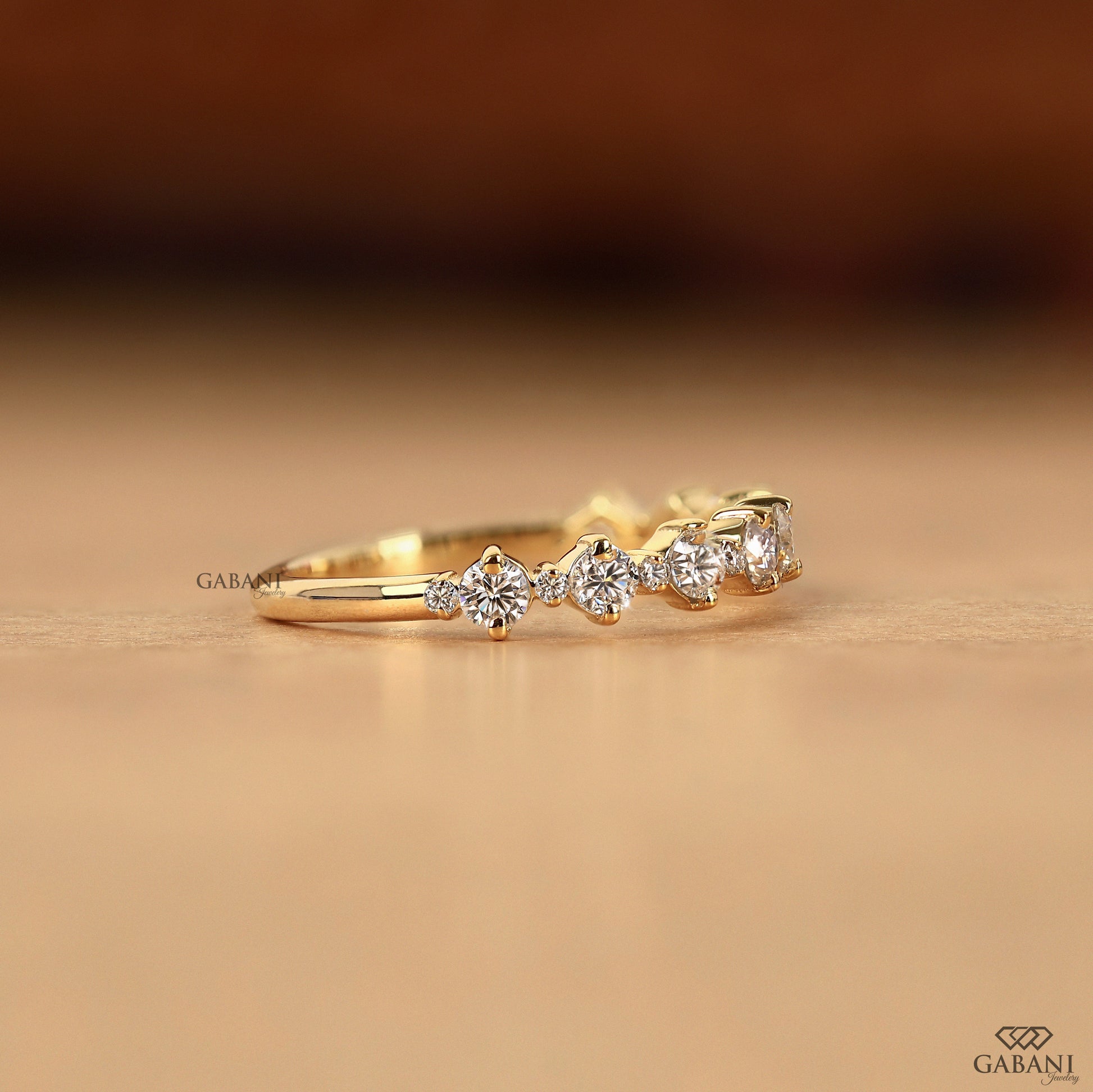 Low profile lab grown diamond wedding band with bubble setting