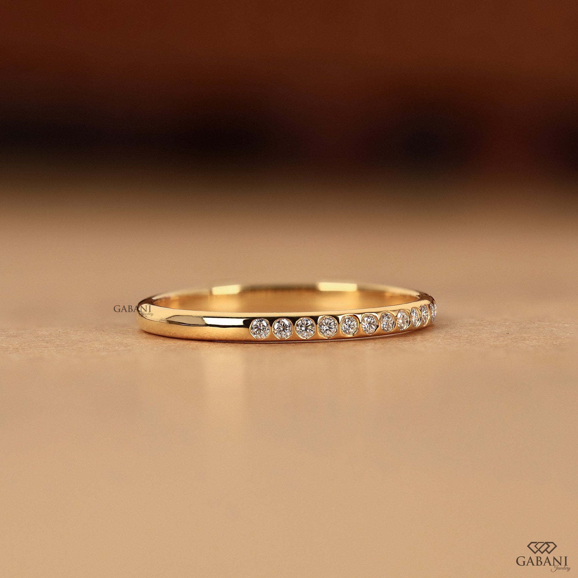 lab grown diamond band with flush setting in 14k gold for everyday wear