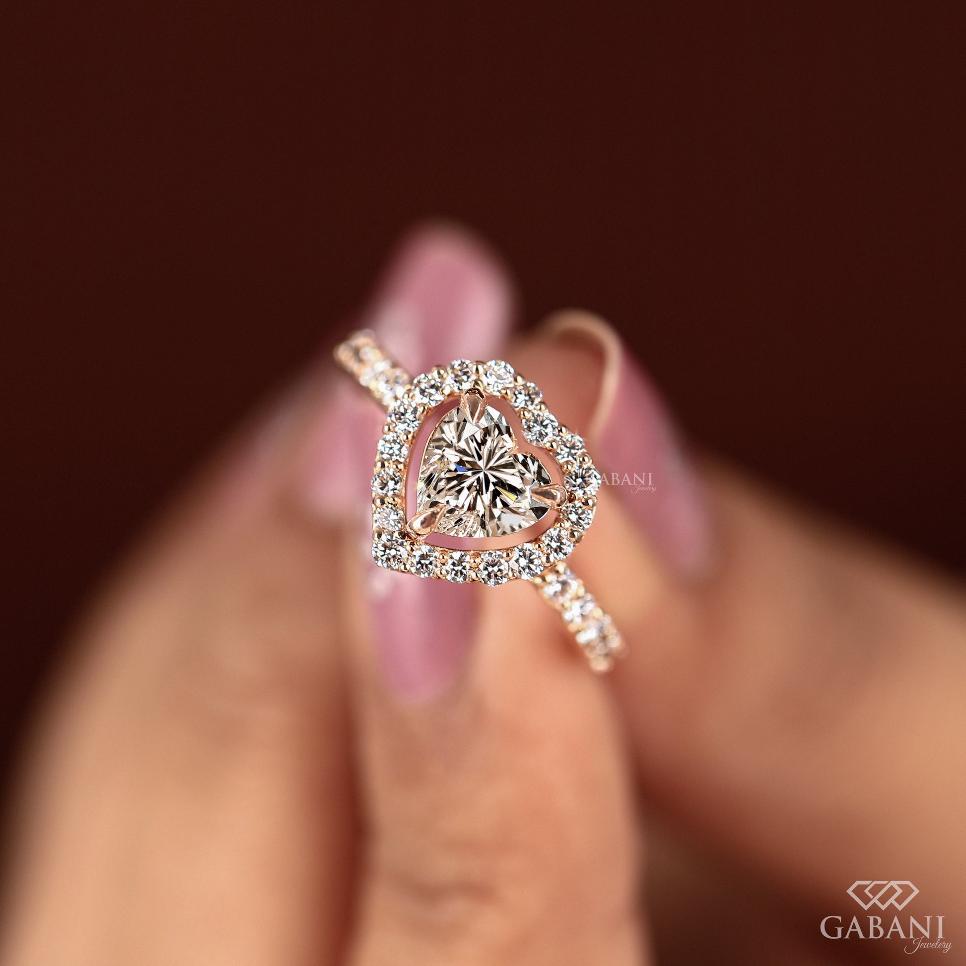 rose gold heart shaped lab grown diamond ring for everyday wear