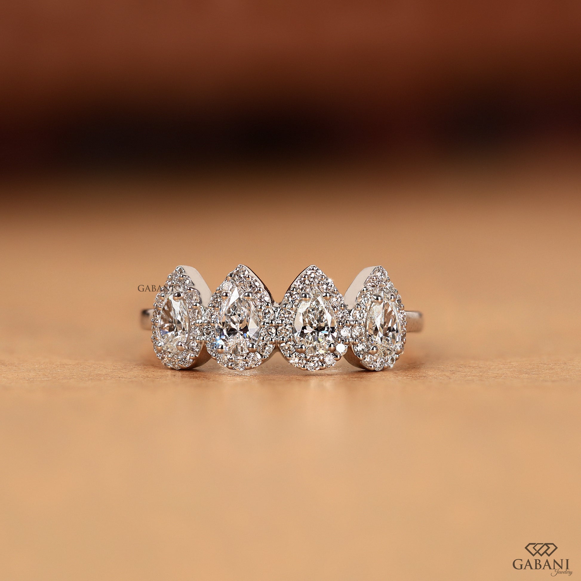 halo pear lab grown diamond wedding band in white gold