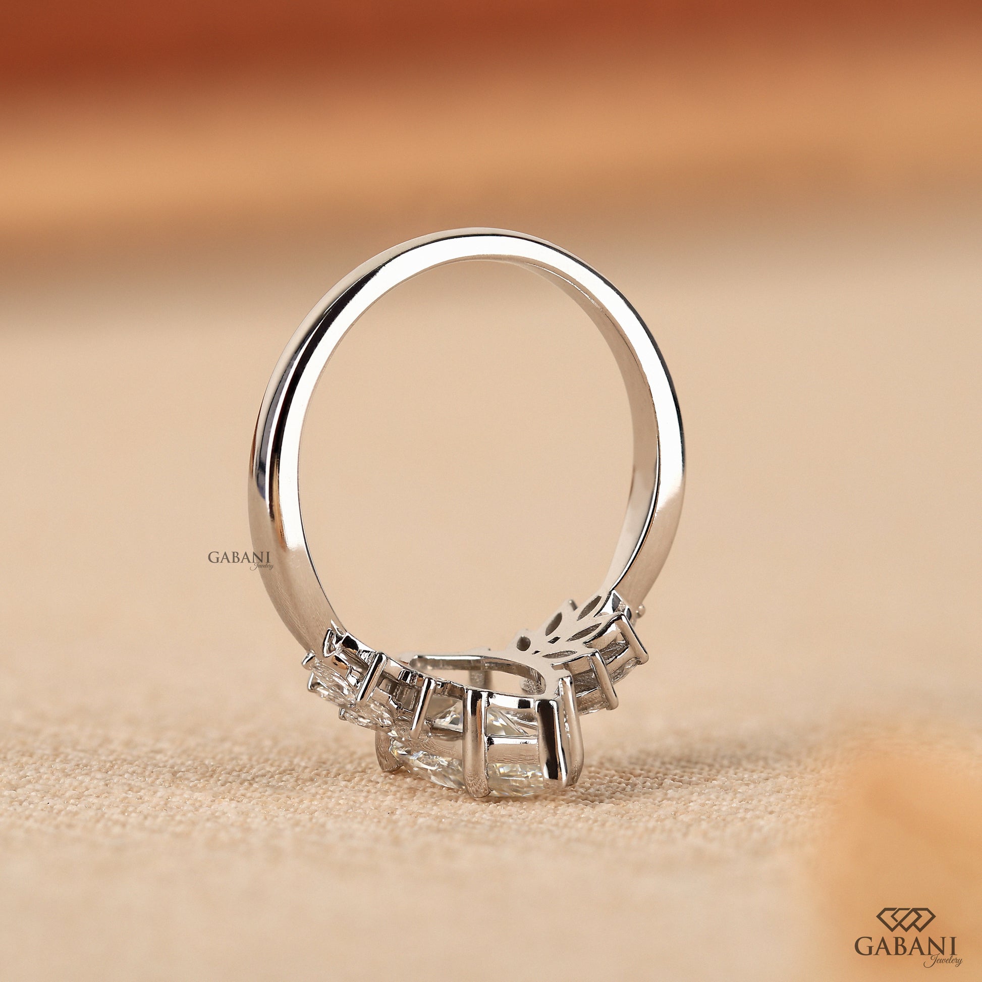 IGI certified marquise lab created diamond ring set in polished white gold