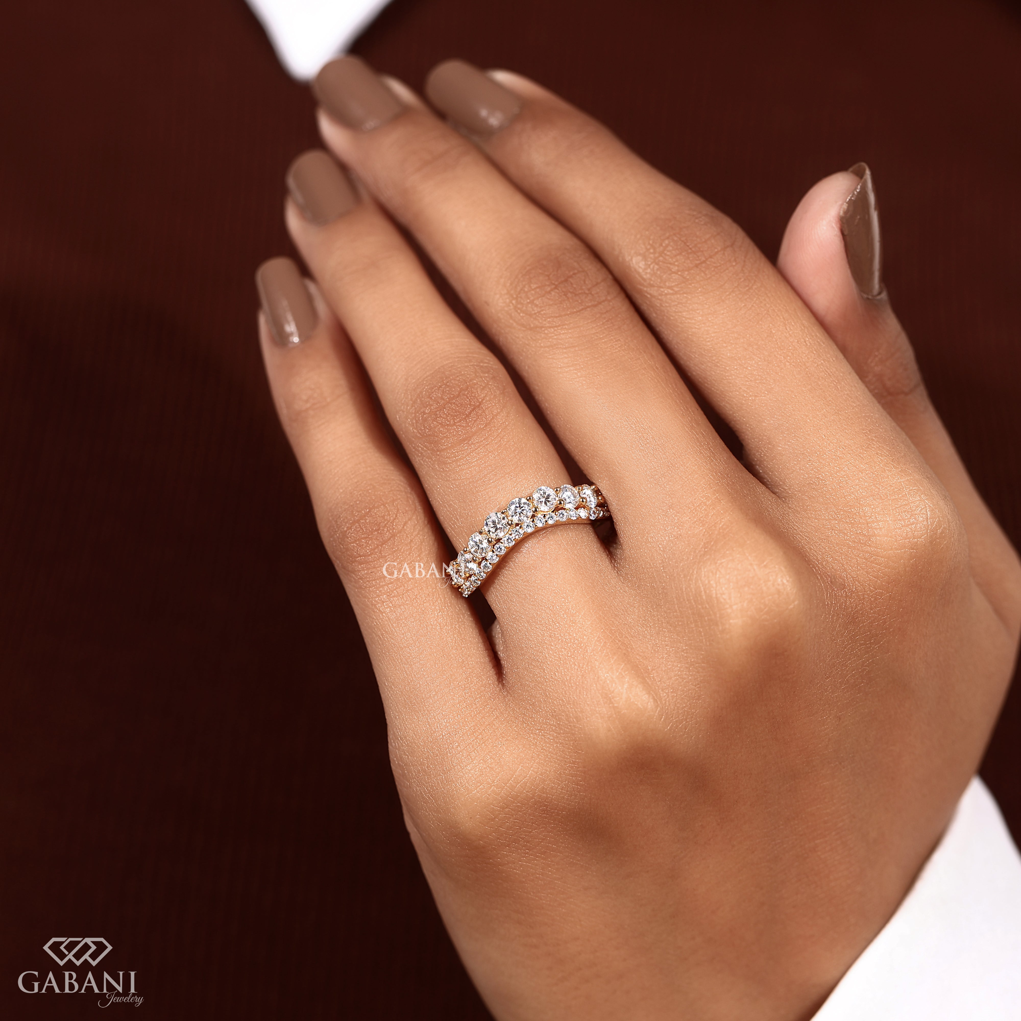 Double layered lab grown diamond chevron band