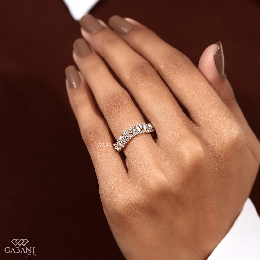 Double layered lab grown diamond chevron band