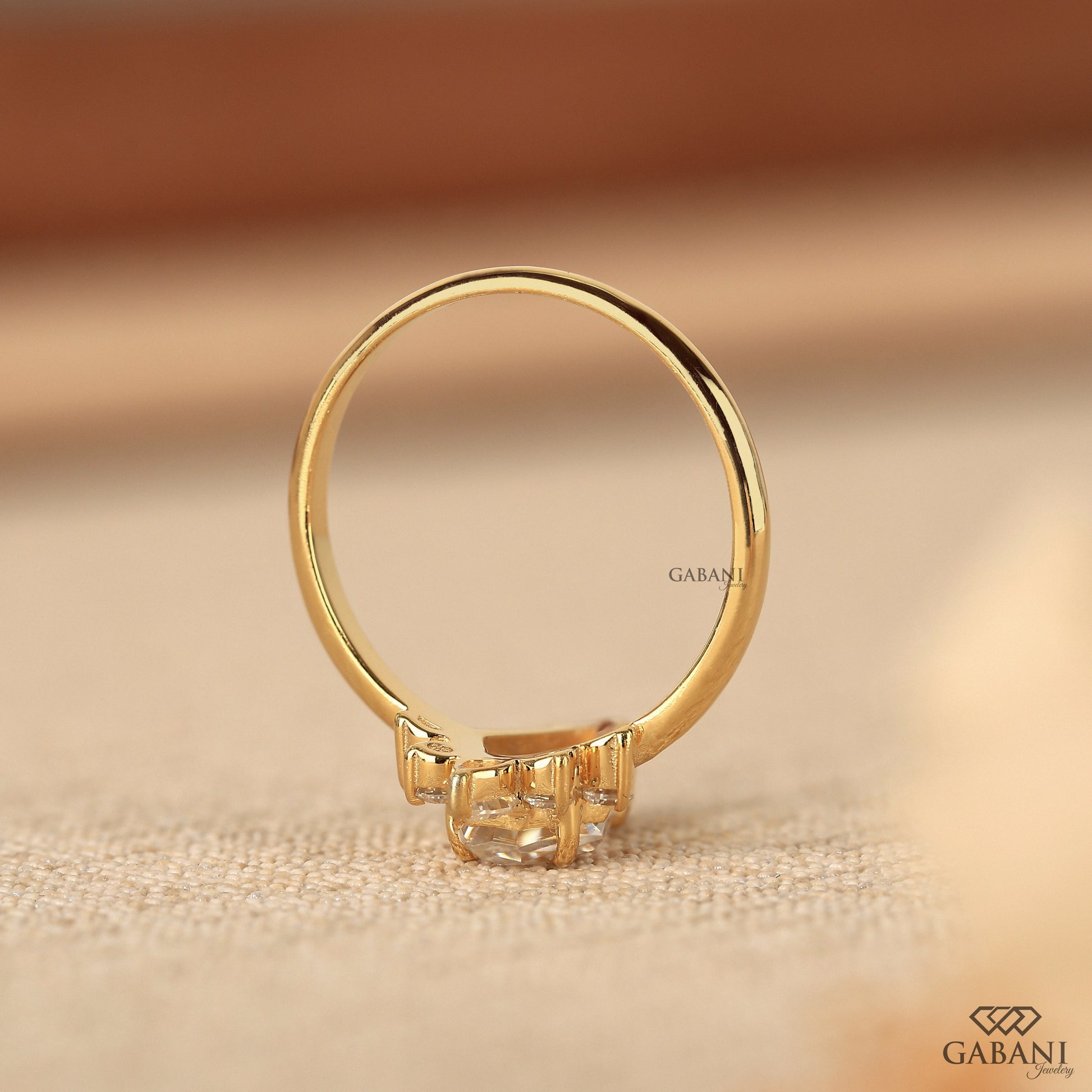 lab grown diamond ring with kite shaped center and classic vintage setting
