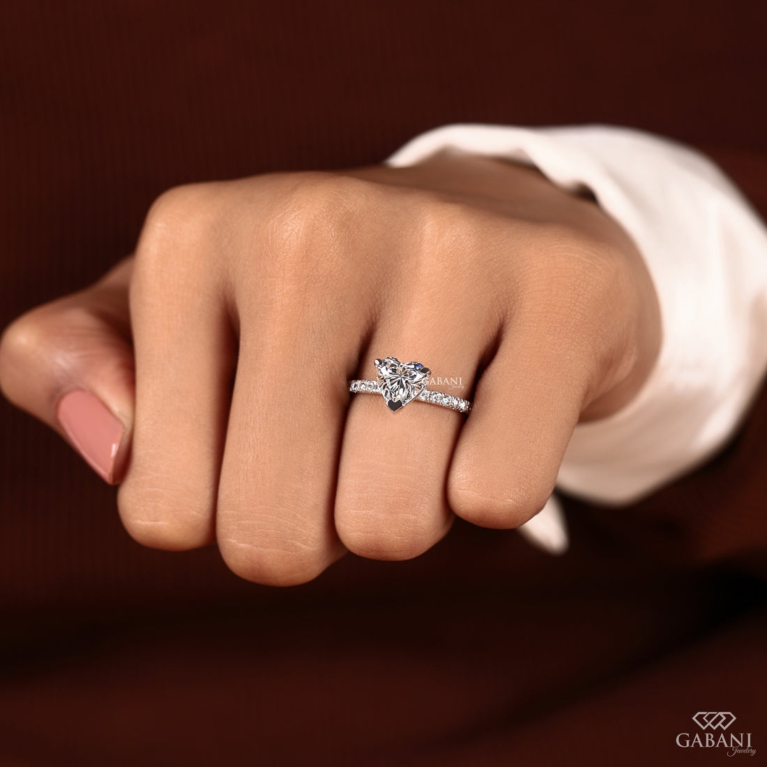 Pavé set heart shaped lab grown diamond engagement ring