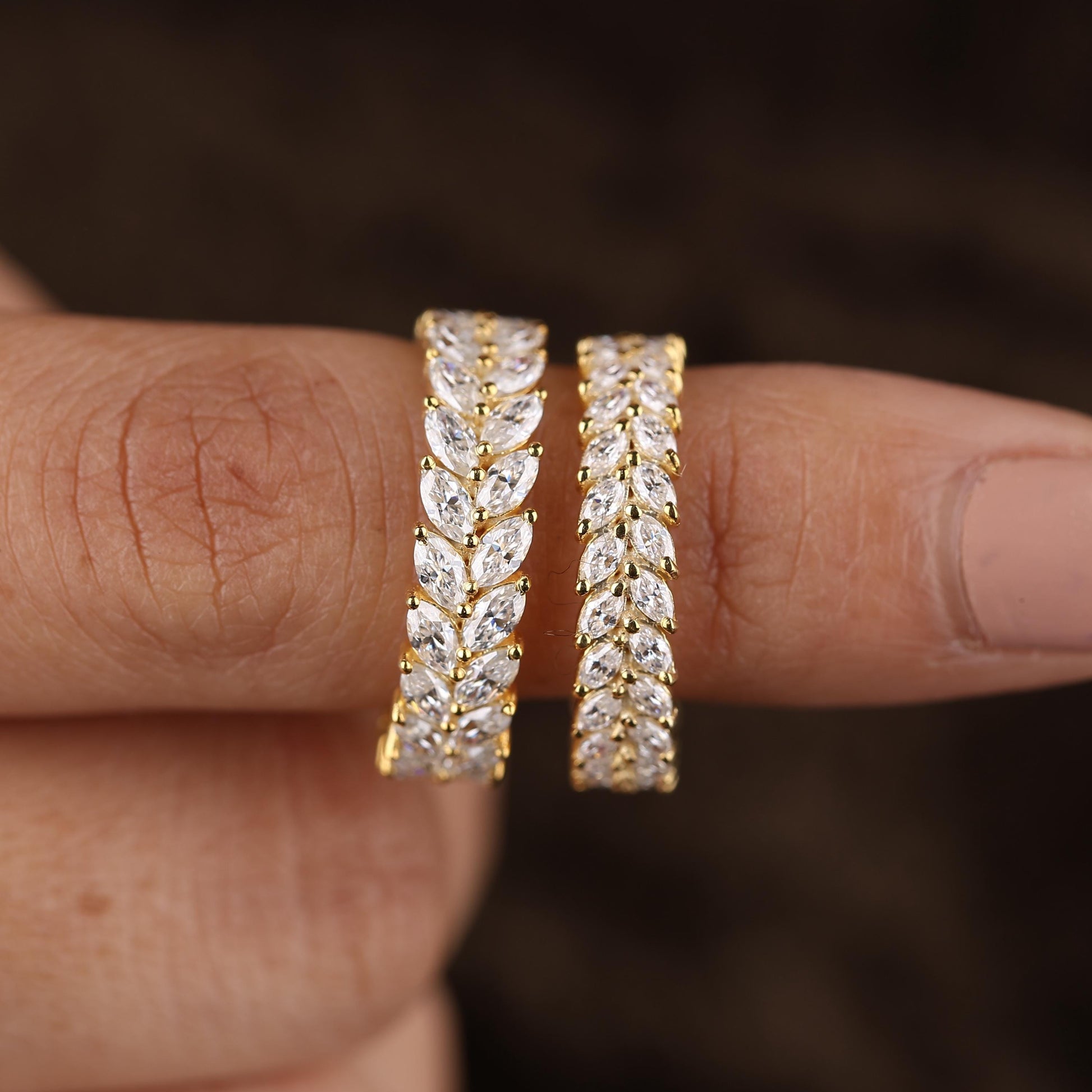 Double Row Wedding Band, Marquise Cut Moissanite Band Full Eternity Stackable Band Unique Wedding Band For Women, Anniversary Gift For Love