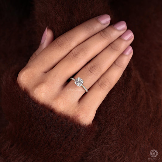 Cushion Diamond Engagement Ring, Hidden Halo Solitaire Ring For Women, 2 CT Lab Created Diamond Ring, Bridal Wedding Ring, Comfort Fit Ring