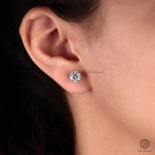 Round Lab Grown Diamond Stud Earrings, 0.25 - 2 CT Excellent Cut Diamond Stud, Comfort Fit Screw Back/Push Back Stud, Diamond Stud For Women